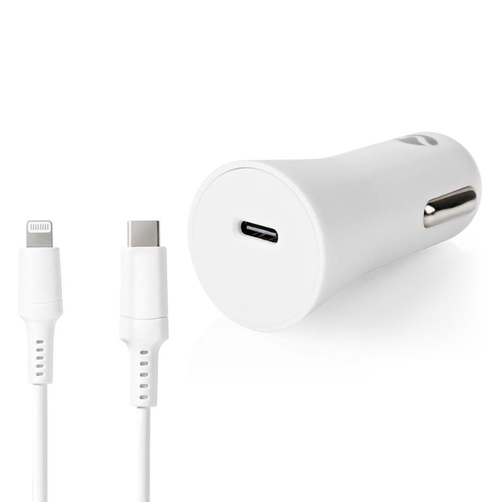 KFZ-Ladegerät für USB-C und Lightning, inkl. 1m Kabel, weiss