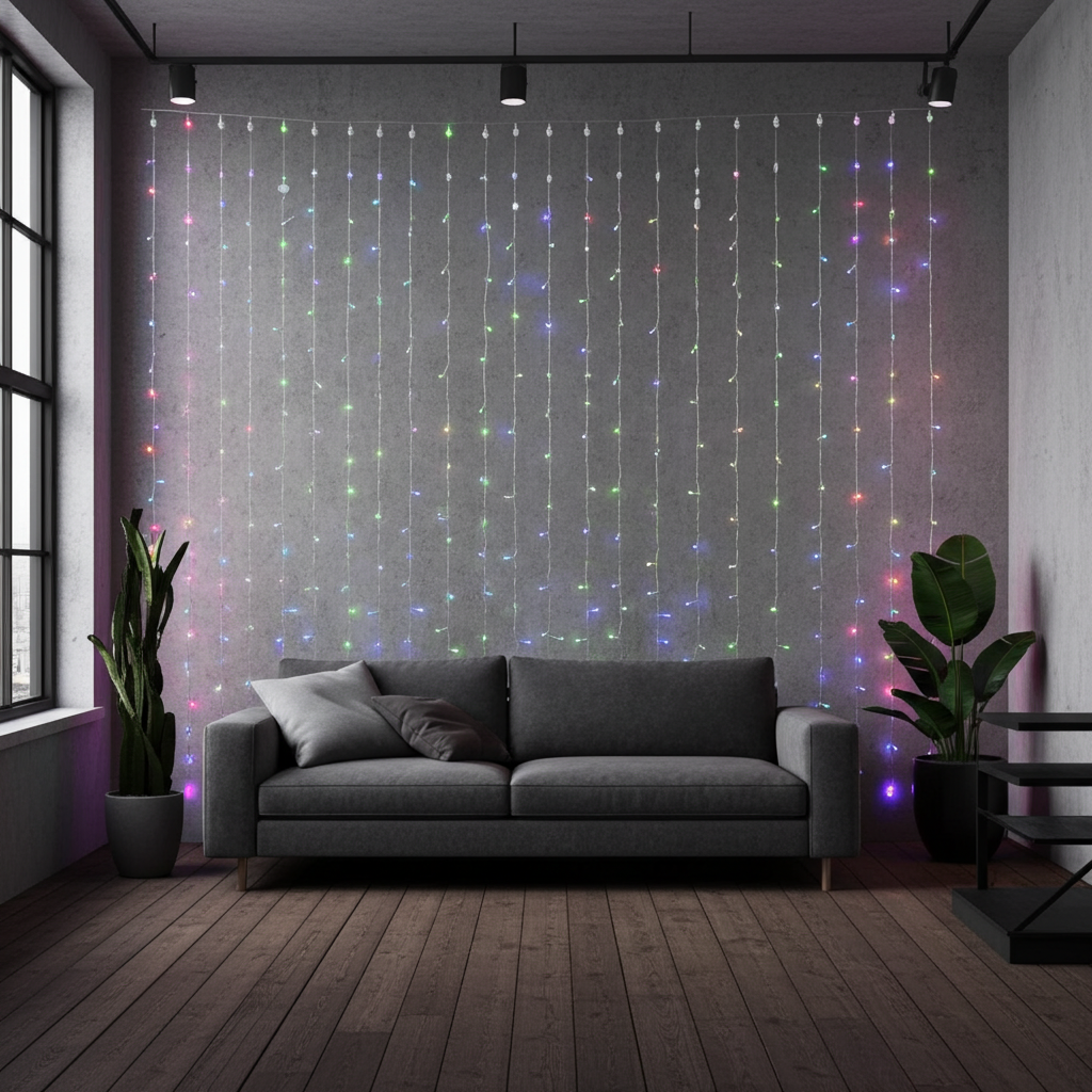 Farbige WLAN-Smart-Vorhang-Lichterkette, 180 LEDs, RGB, 7 Lichtmuster, IP65, 3 m