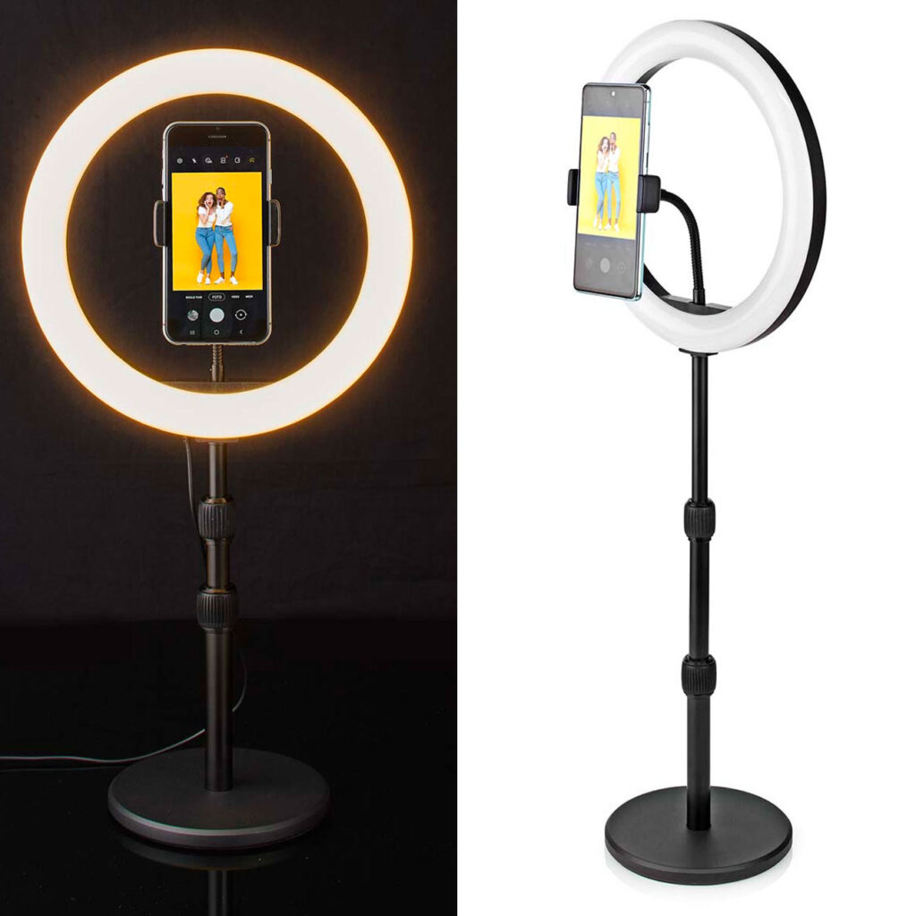 Ringlicht mit höhenverstellbarem Stativ, 10 Helligkeitsstufen, ¢ 26 cm, 2700 – 6700 K