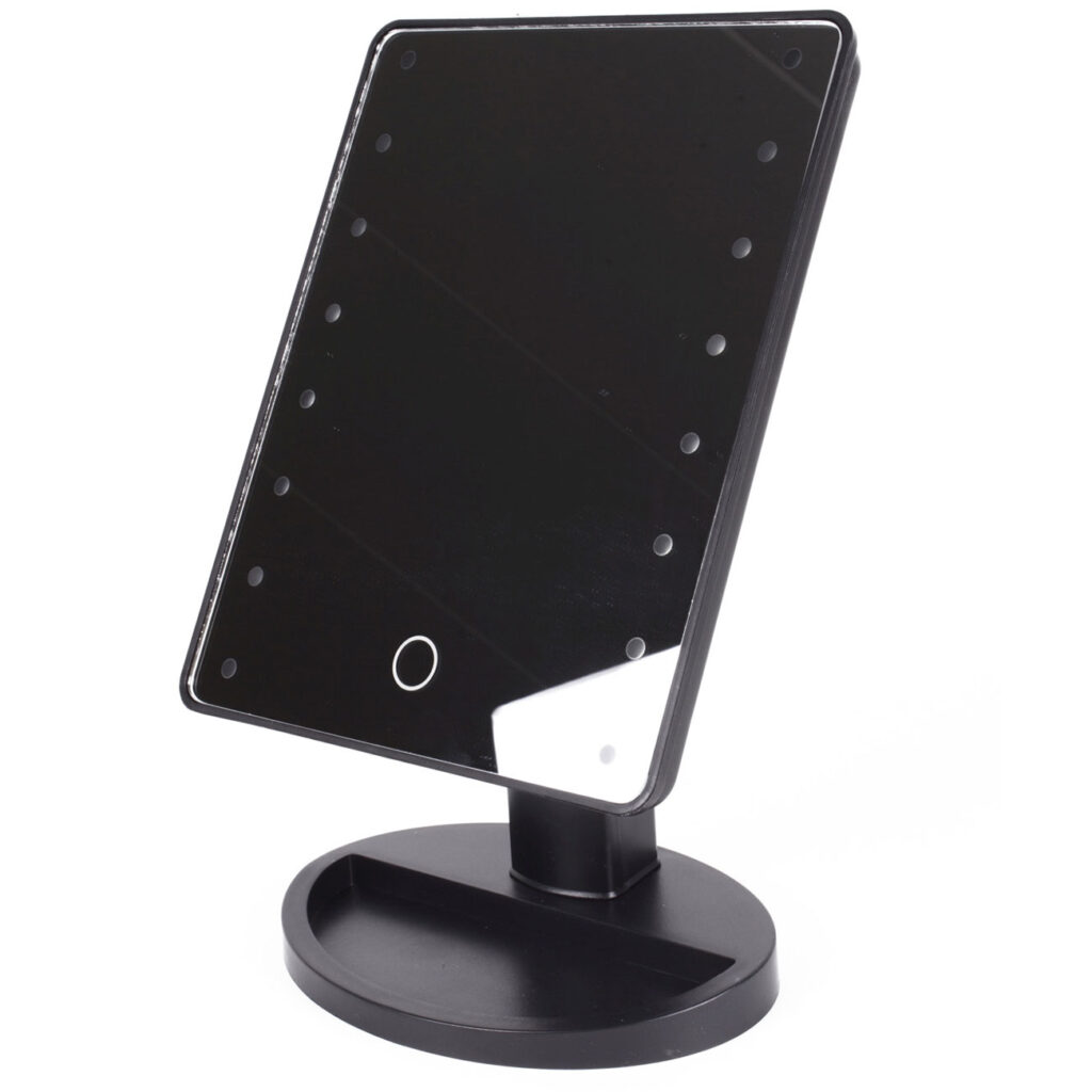 Schminkspiegel mit Beleuchtung, 16 LEDs, dimmbar, schwarz, H 27 x L 17 x B 17cm