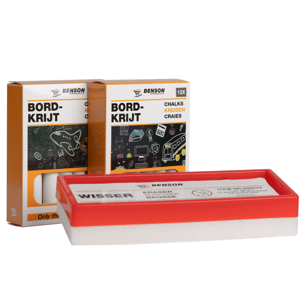 Tafelkreide, weiss und bunt, 2er-Set, mit Wischer, für Schultafeln und zuhause