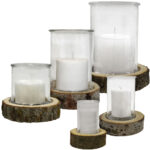 5er-Set Dekoratives Windlicht auf Echtholzsockel mit Kerze 5er-Set Dekoratives Windlicht auf Echtholzsockel mit Kerze