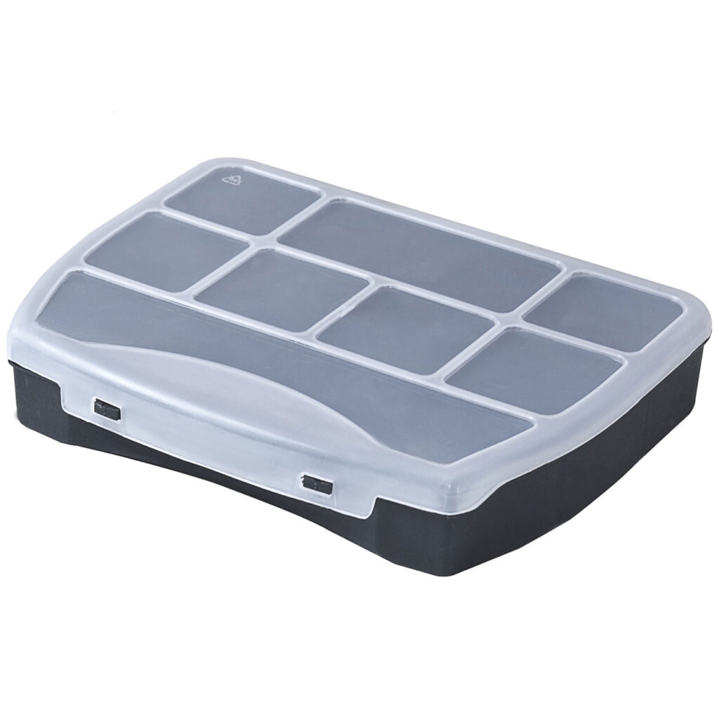 Aufbewahrungsbox, mit 8 Fächern, 19 x 16 x 4 cm Aufbewahrungsbox, mit 8 Fächern, 19 x 16 x 4 cm