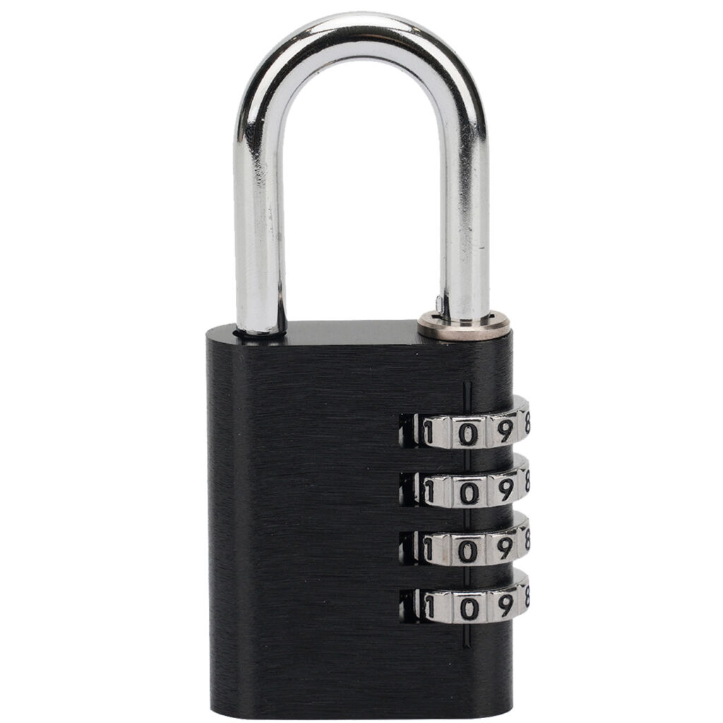 Zahlen-Vorhängeschloss aus Vollmetall, 4-stellig Zahlen-Vorhängeschloss aus Vollmetall, 4-stellig