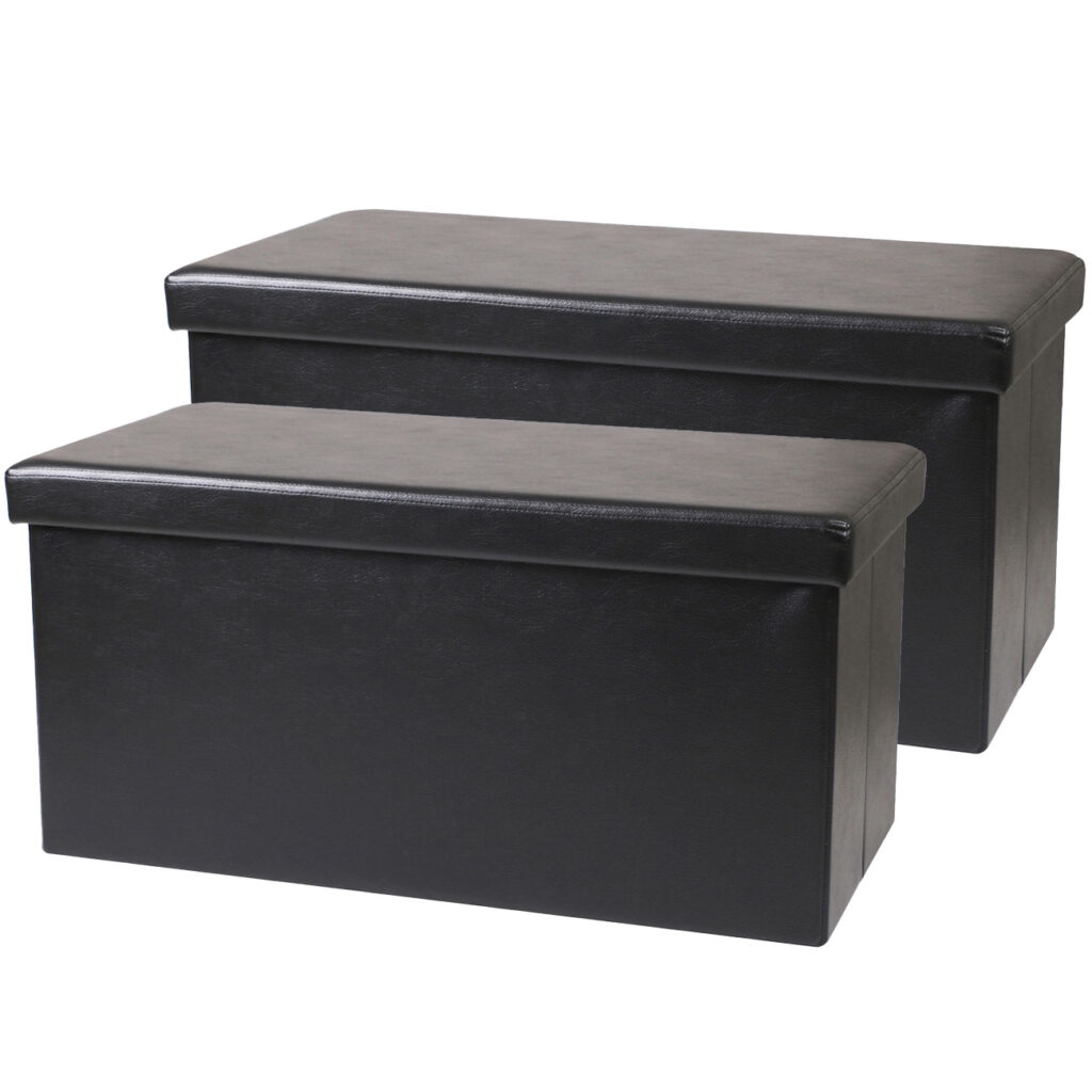 2er-Set Faltbare Sitztruhe für 2 Personen, schwarz, Kunstleder