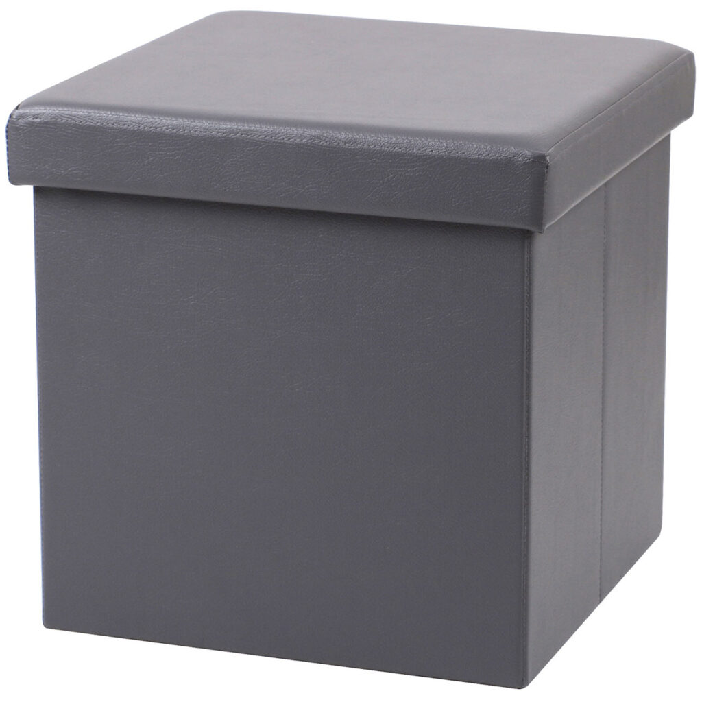 Faltbarer Sitzhocker mit Stauraum, grau, Kunstleder