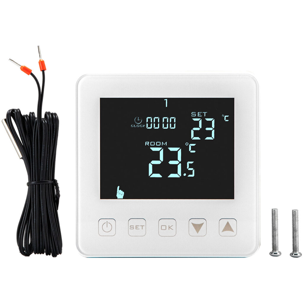 Wand Thermostat für Fussbodenheizung, Touch-Tasten, LCD-Display, programmierbar