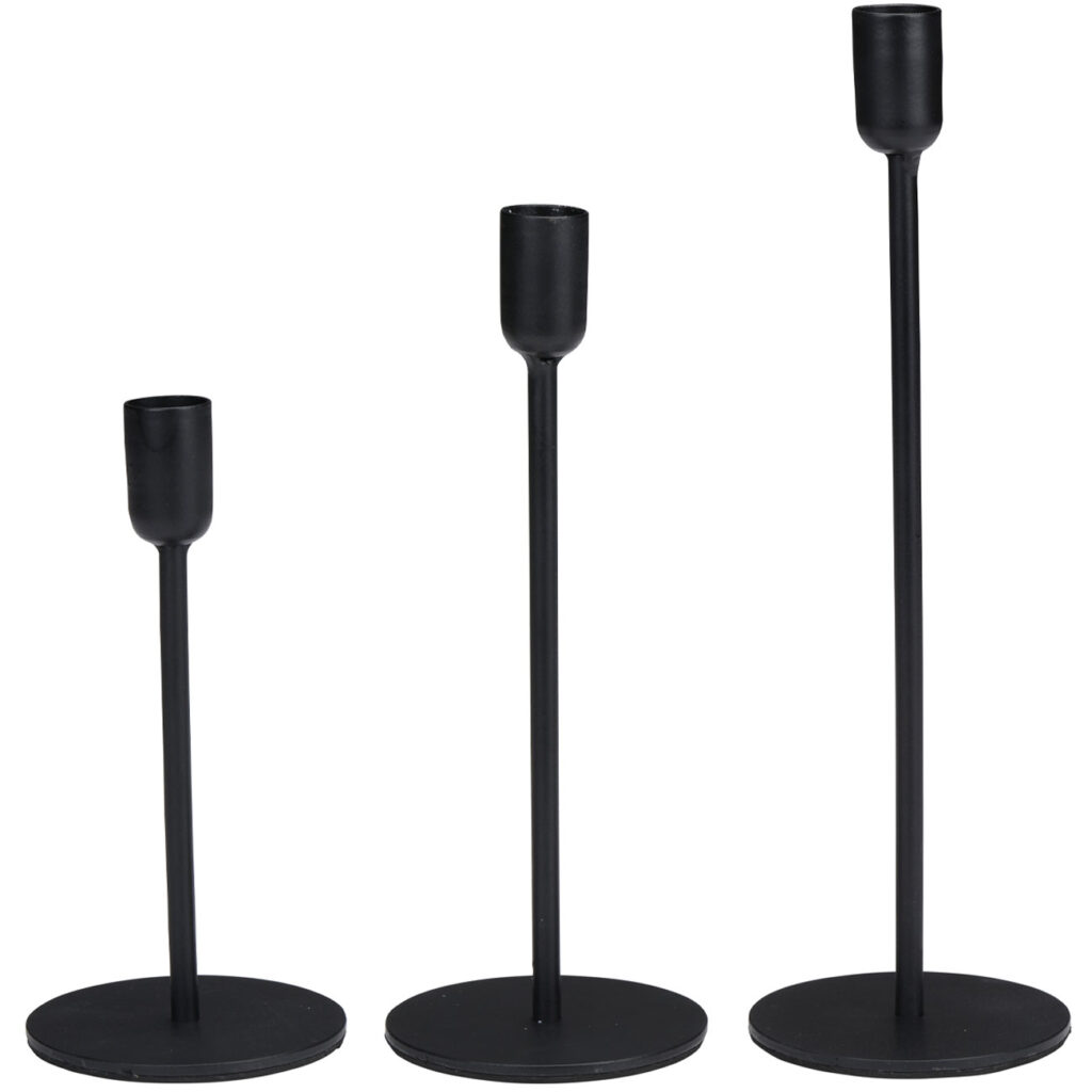 Kerzenständer aus Metall, schwarz, in drei Grössen