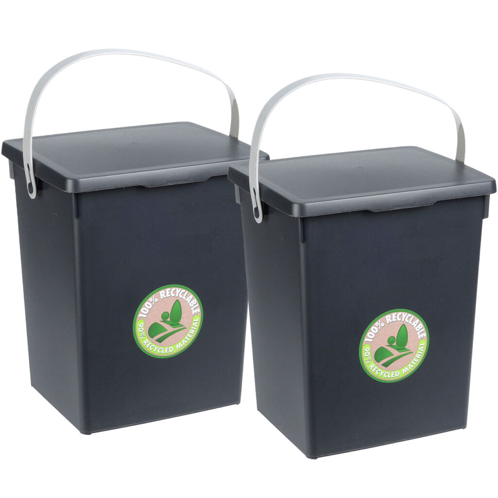 2er-Set Komposteimer aus Kunststoff, Aufbewahrungsbox mit Deckel und Henkel, 19x18x23,5 cm