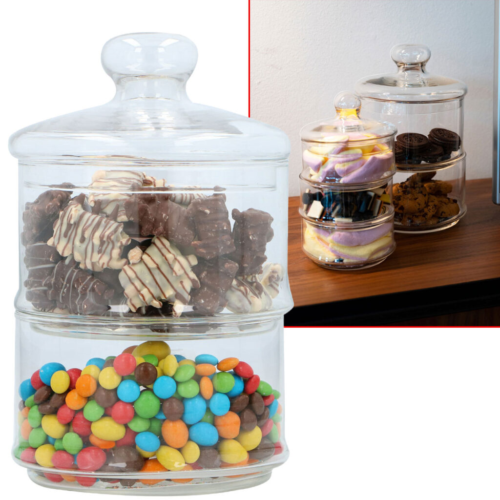 Glasbehälter mit zwei Ebenen, inkl. Deckel, 16cm Ø, 28cm hoch