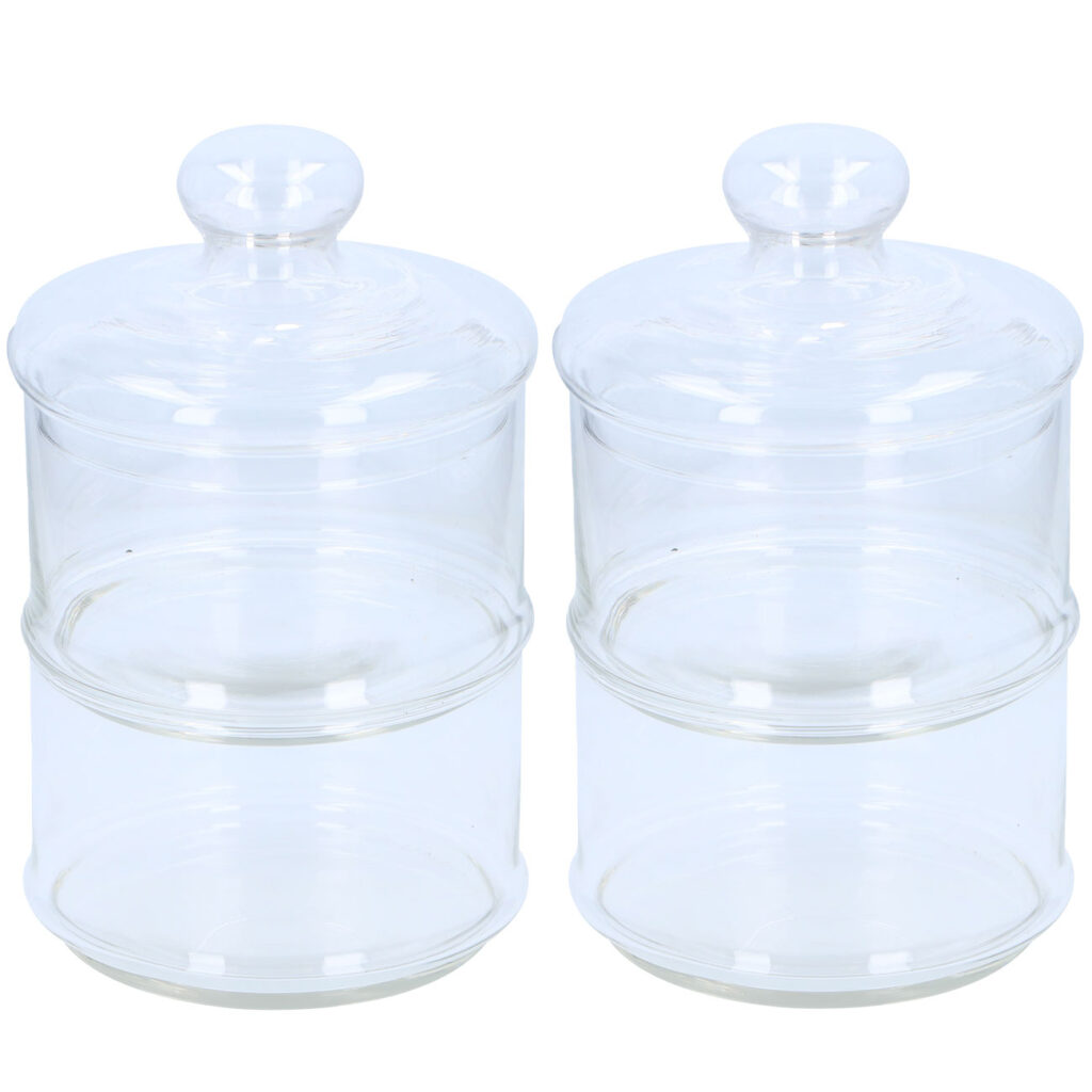 2er-Set Glasbehälter mit zwei Ebenen, inkl. Deckel, Ø 16cm, 28cm hoch