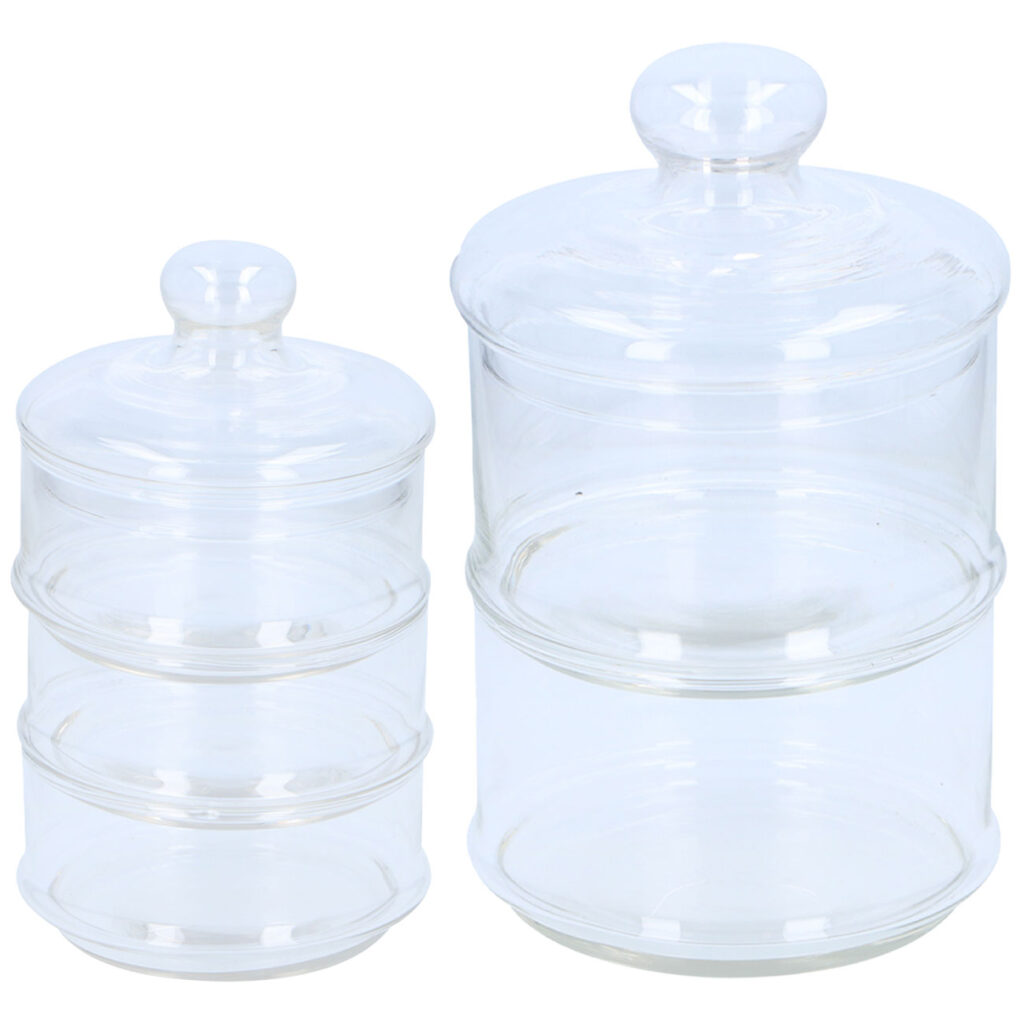 Aufbewahrungsglas-Set mit zwei und drei Ebenen, inkl. Deckel