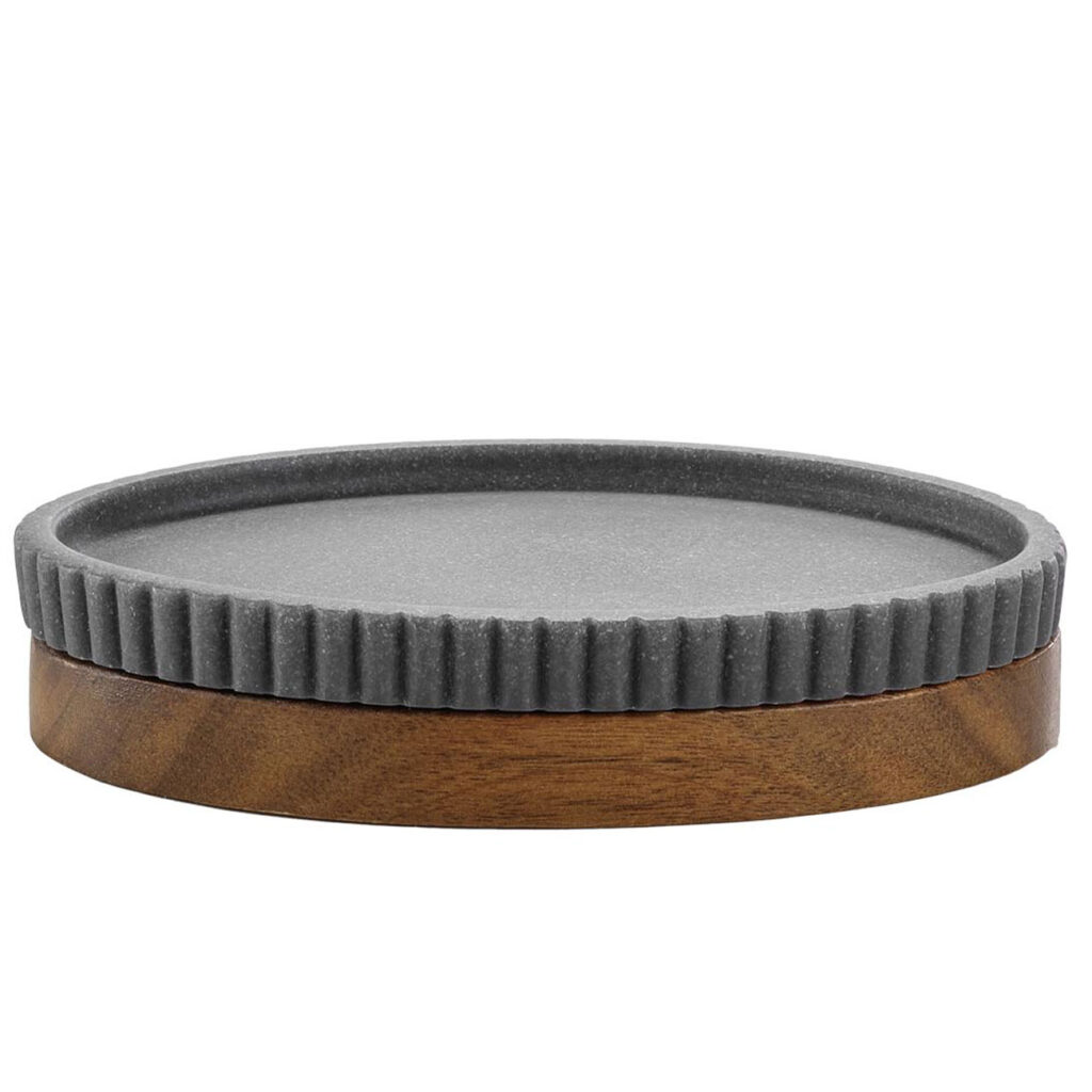 Seifenschale, anthrazit, mit Akazienholzstreifen 14 x 9,5 cm