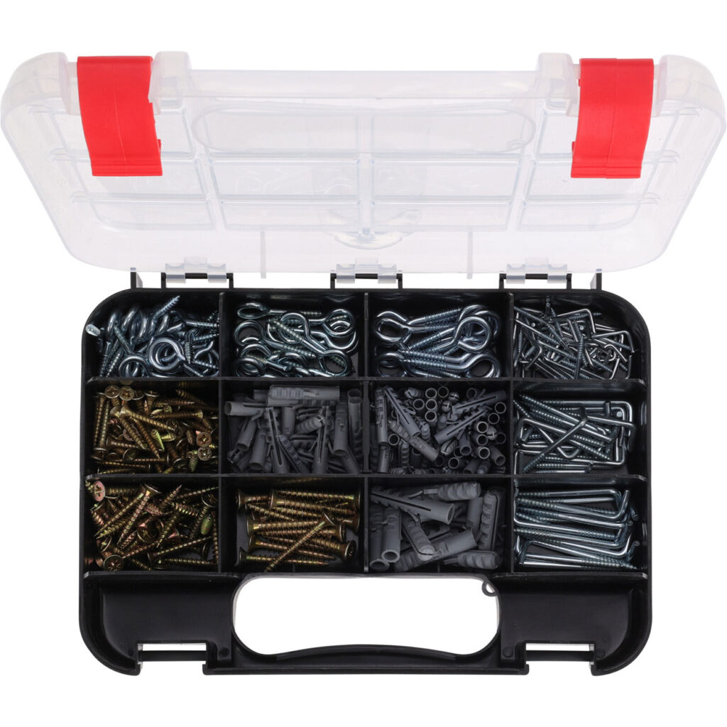 Schrauben-Set, mit Schraubösen, Haken, Dübeln und Schrauben