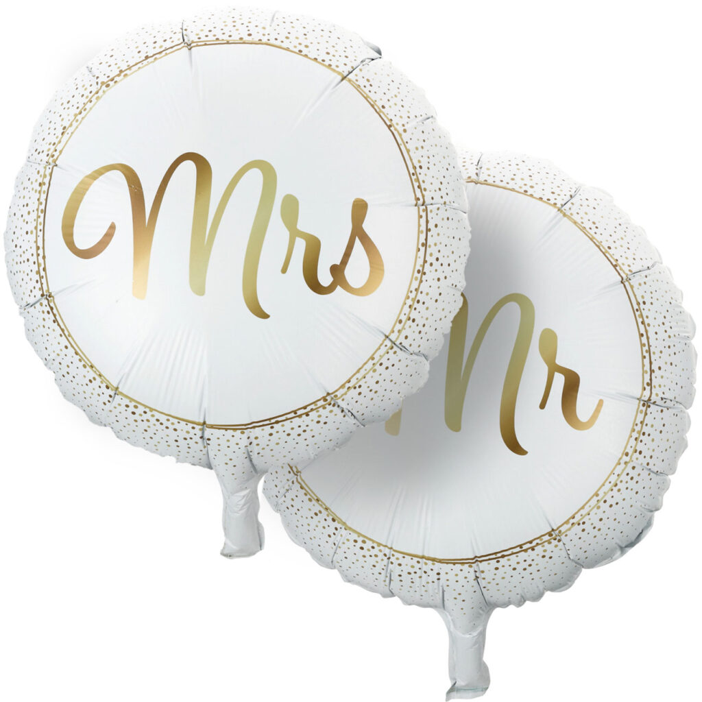 Luftballons „Mr & Mrs“, 2 Stück, gold/weiss, Ø 46 cm