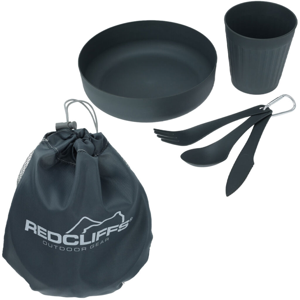 Camping-Geschirr, 5-teilig mit Transportbeutel, schwarz