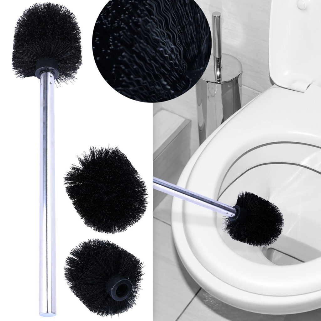 WC-Bürste aus Edelstahl inkl. 3 Bürstenköpfen, Ø 8cm, schwarz
