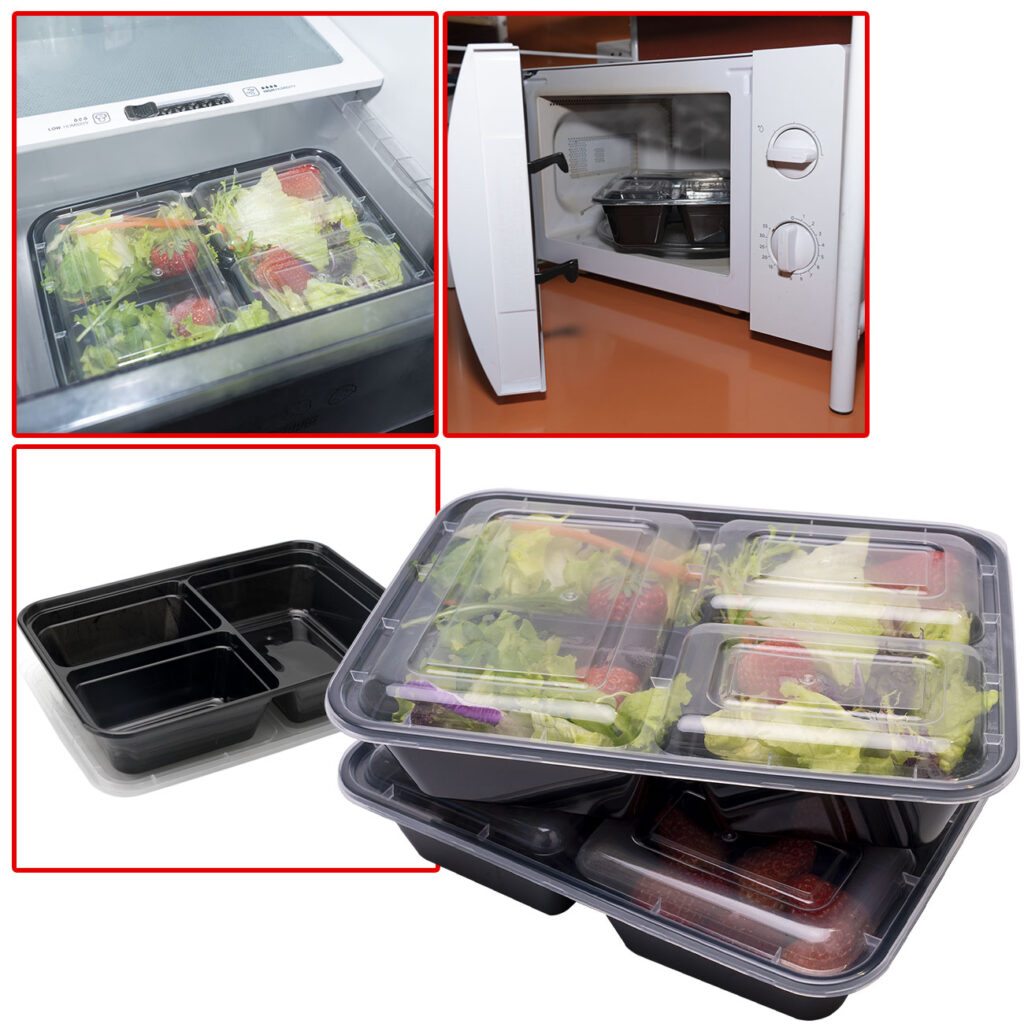 10 Lebensmittelboxen mit Deckel & Trennfächern, Bento-Boxen, 1,2 l