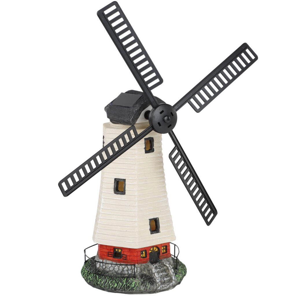 Solar-Windmühle mit beleuchteten Fenstern, 33,5 x Ø 19 cm