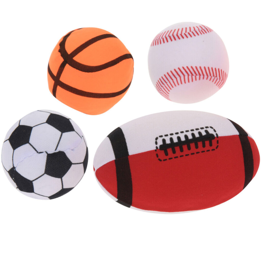 Wasserball- 4er-Set, mit Fussball, Baseball, Basketball und Rugby, Ø 7 cm