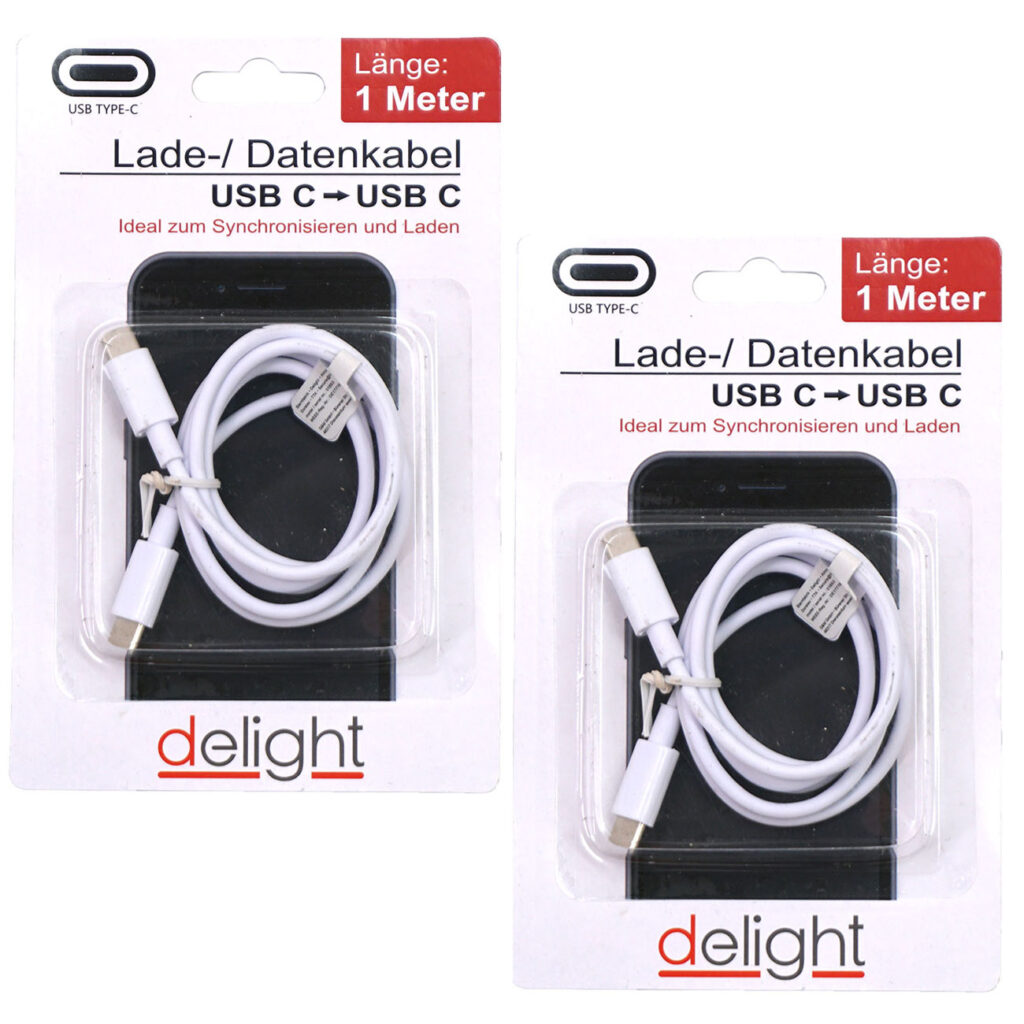 2er-Set Lade- und Datenkabel USB-C auf USB-C, weiss, 1m
