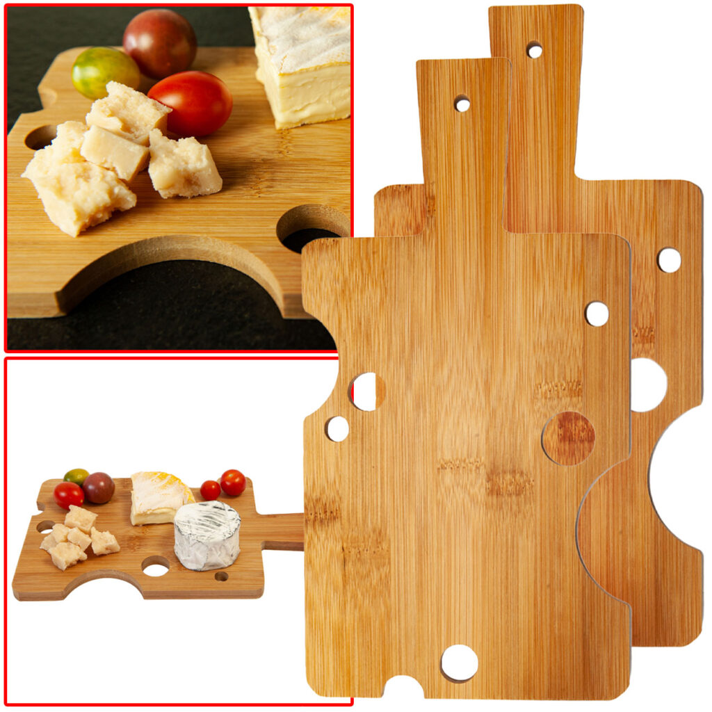 2er-Set Schneidebrett „Schweizer Käse“,, aus 100% Bambus, 29 x 15 x 1 cm