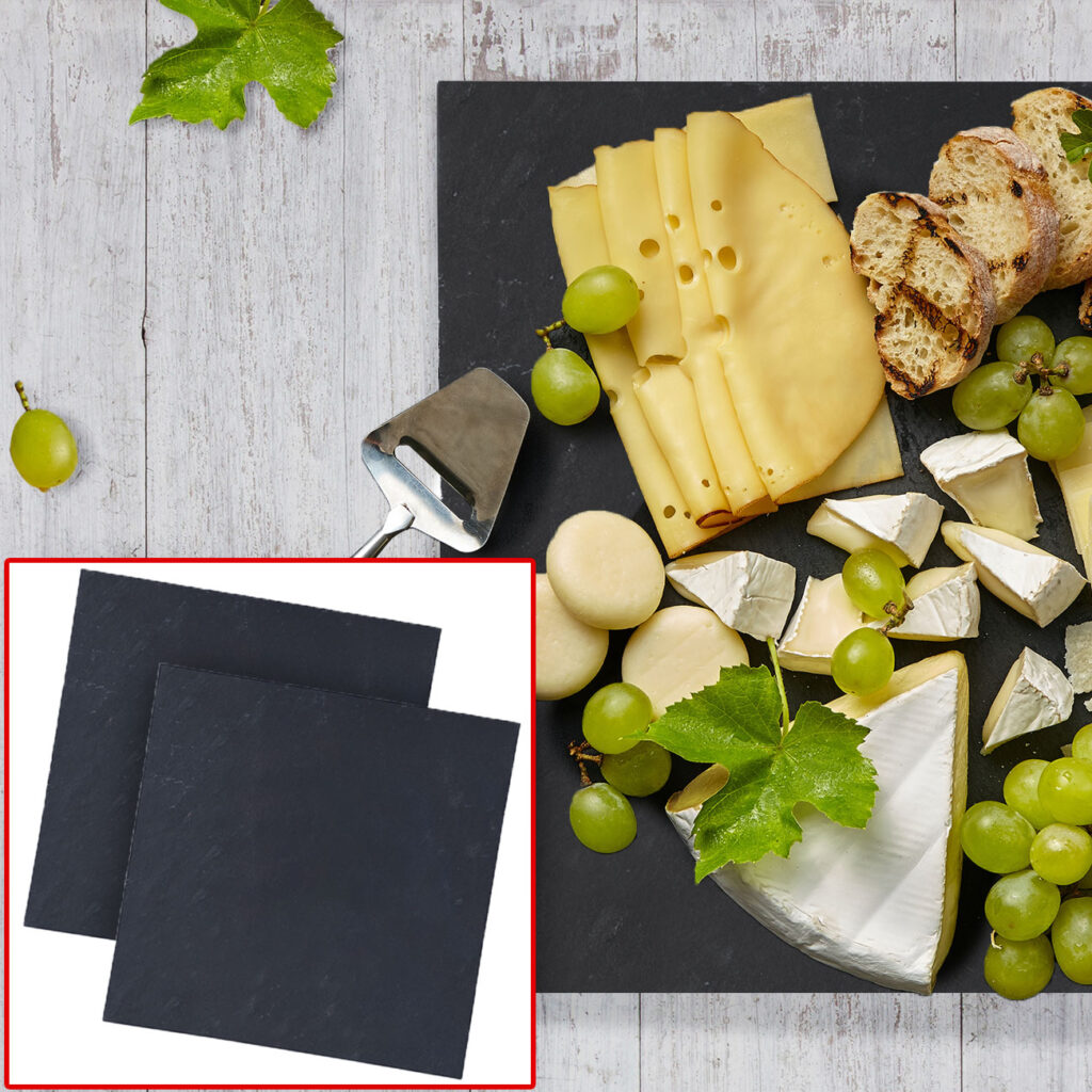2er-Set Servierplatte für Cheeseboard, Nachtisch uvm. Schieferplatte L 30 x B 30 x H 0,6cm