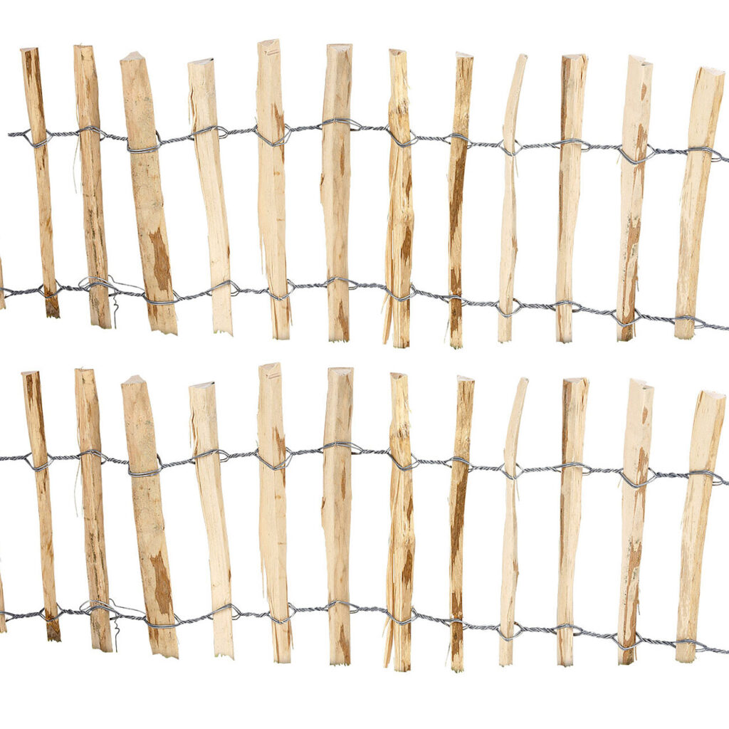 2er-Set Beeteinfassung aus Haselnuss, Steckzaun mit Pfosten, 35 x 300 cm, Beetumrandung