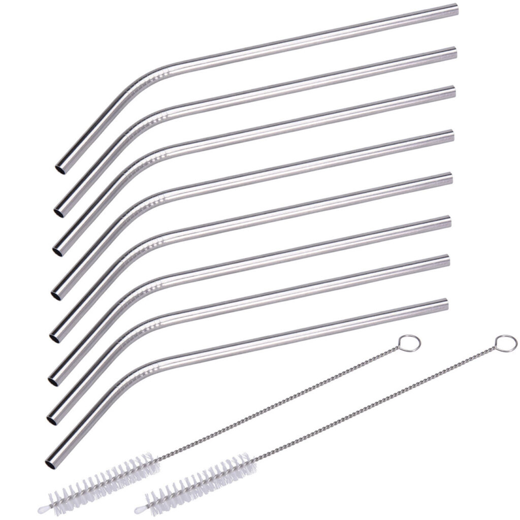 2er-Set Edelstahl-Trinkhalme mit Reinigungsbürste, 8er Set, 21,5 cm