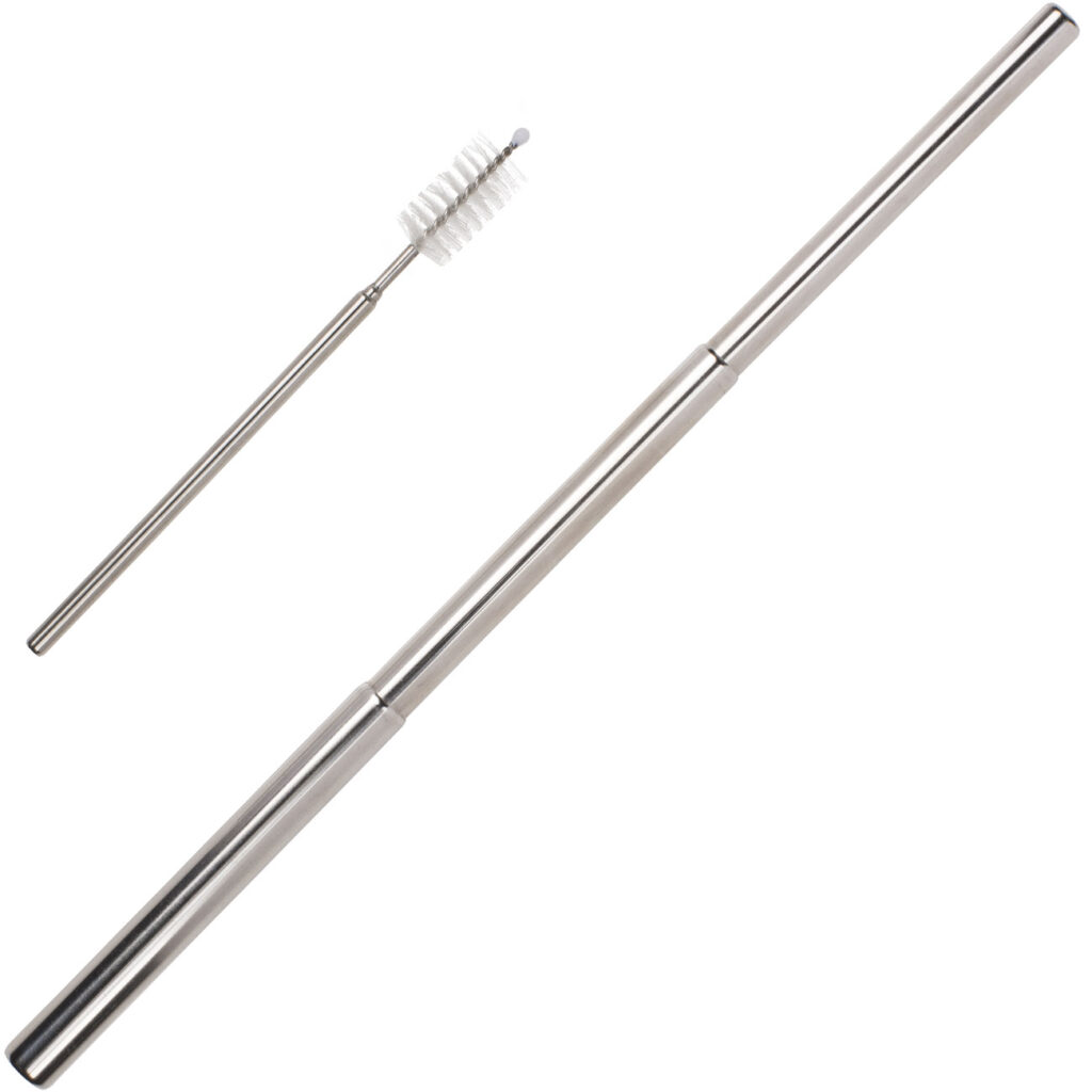 Ausziehbarer Trinkhalm aus Metall inkl. Reinigungsbürste