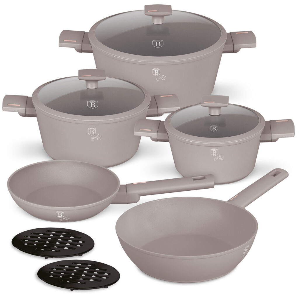 Design Kochset inkl. Untersetzer, 10-teilig, taupe