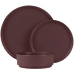 Design Geschirr-Set aus Steingut, 18-teilig, stapelbar, bordeaux matt