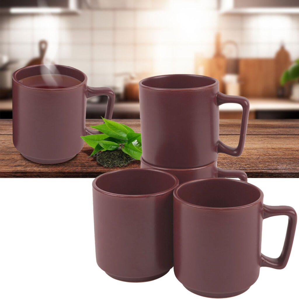 Design Tassen aus Steingut, 300ml, 4 Stück, bordeaux