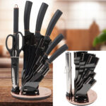 Design Messerset mit drehbarem Messerhalter & Messerschleifer, 8-teilig, schwarz-roségold Design Messerset mit drehbarem Messerhalter & Messerschleifer, 8-teilig, schwarz-roségold