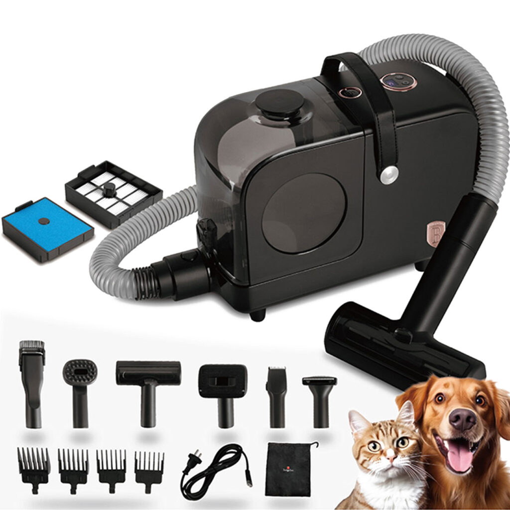 Haustier-Schermaschine mit Staubsauger & 10 Aufsätzen, 350W, schwarz-roségold