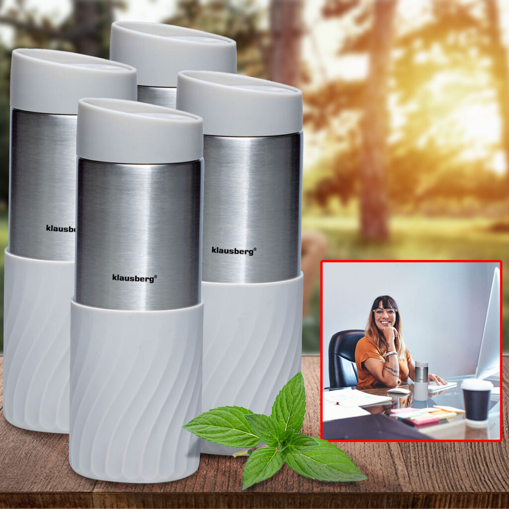 4er-Set Doppelwandiger Thermobecher, 420ml, hellgrau