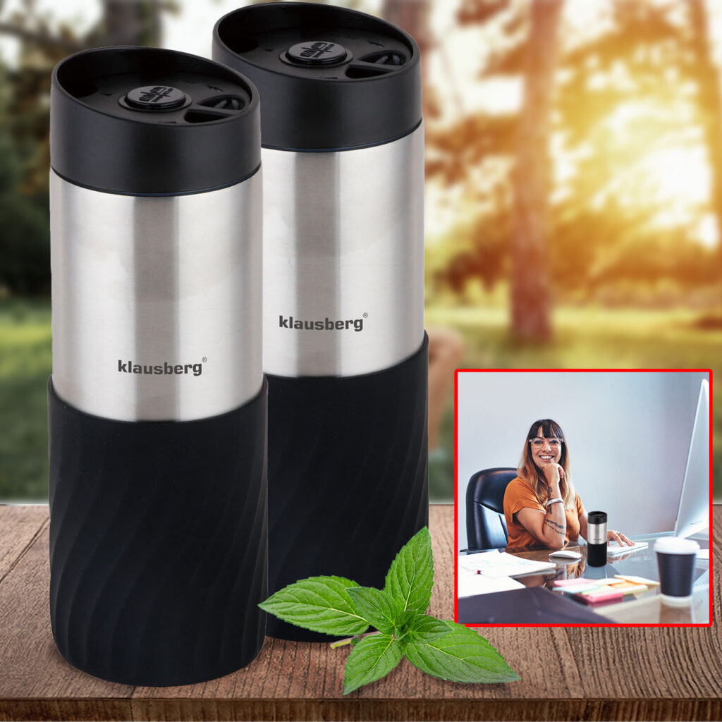 2er-Set Doppelwandiger Thermobecher, 420ml, schwarz