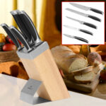 Messerset mit Messerblock aus Holz und Edelstahl, 5 Stück Messerset mit Messerblock aus Holz und Edelstahl, 5 Stück