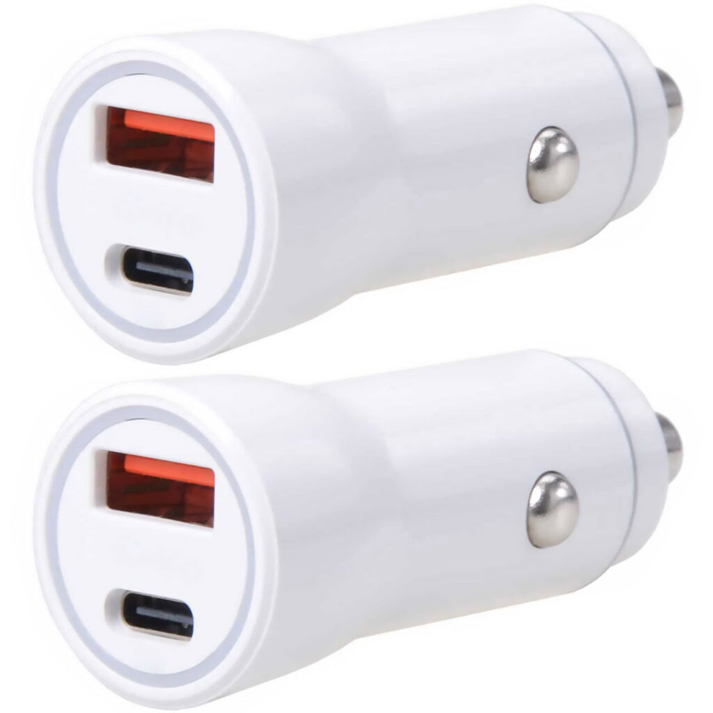 2er-Set USB Auto-Ladegerät, für USB-A und USB-C, 36 Watt, 12/24 Volt, weiss