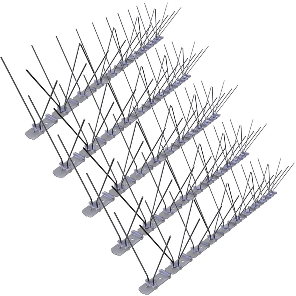 5er-Set Spikes zur Taubenabwehr, 3-reihig mit Edelstahl-Spitzen, 2,5 m