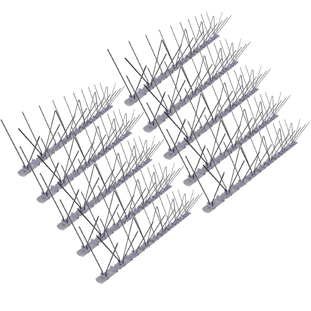10er-Set Spikes zur Taubenabwehr, 3-reihig mit Edelstahl-Spitzen, 5 m