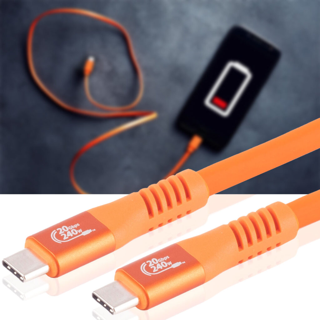 Daten- & Schnellladekabel PD 3.1, 240 W, 20 Gbit/s, USB-C auf USB-C, orange, 2 m