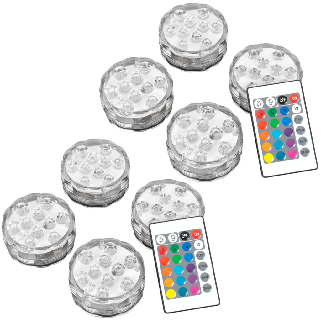 8er-Set Multicolor-LED-Unterwasserleuchten mit Fernbedienung, IP68