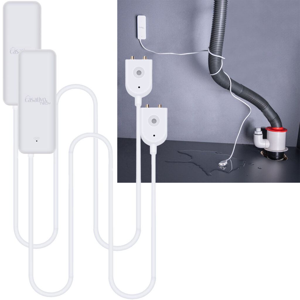 2er-Set WLAN-Wassermelder mit externem Sensor, App-Steuerung