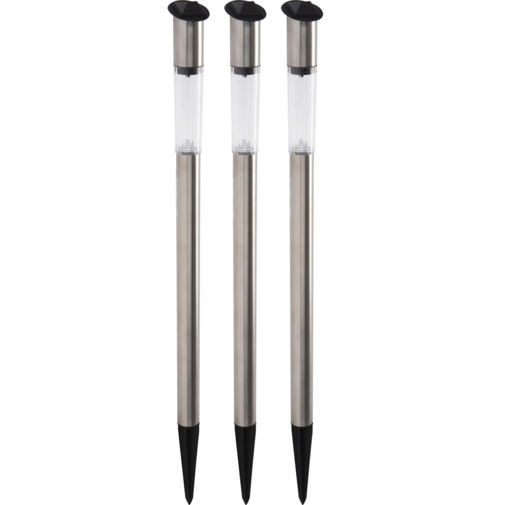 3er-Set Elegante Solar Gartenlampe aus Edelstahl, mit Erdspiess, 70 x 3 cm