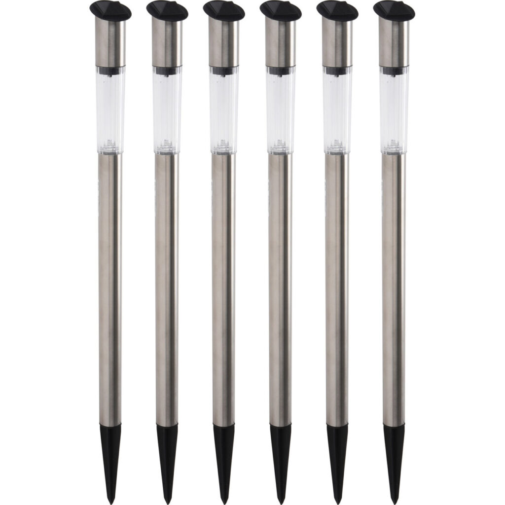 6er-Set Elegante Solar Gartenlampe aus Edelstahl, mit Erdspiess, 70 x 3 cm