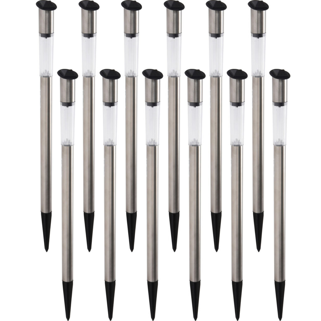 12er-Set Elegante Solar Gartenlampe aus Edelstahl, mit Erdspiess, 70 x 3 cm