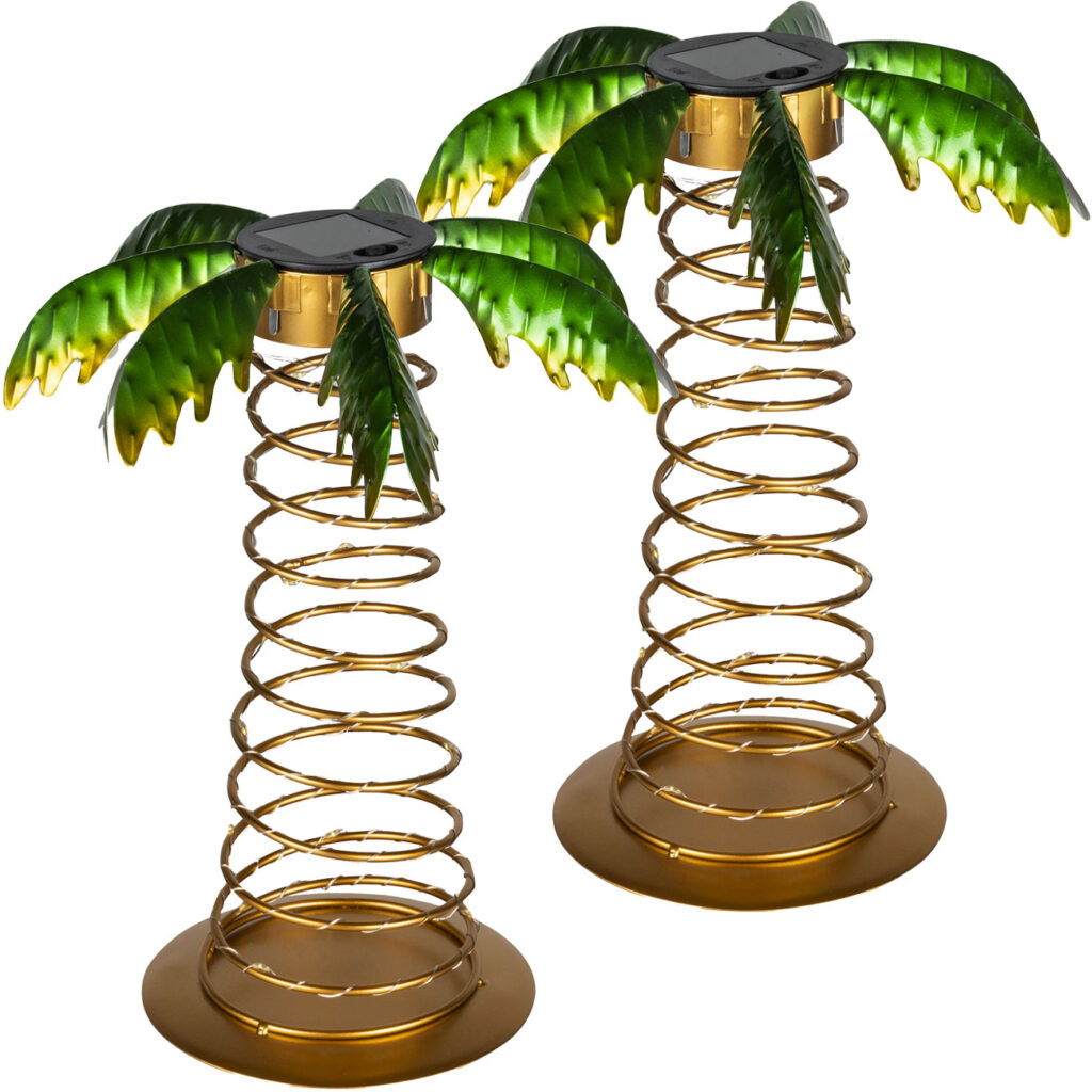 2er-Set LED-Palme, solarbetrieben, mit je 20 LEDs, Dekopalme