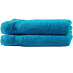 2er-Set Duschtücher, 70 x 140 cm, 100% luxuriöse Baumwolle, mit 2 Bordüren, türkis