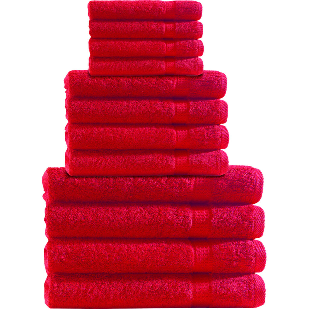 Handtuchset 12-teilig, je 4 Gäste-, Hand- und Duschtücher, 100% Baumwolle, rot